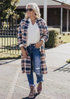 Long Plaid Button Down *NAVY/TAUPE