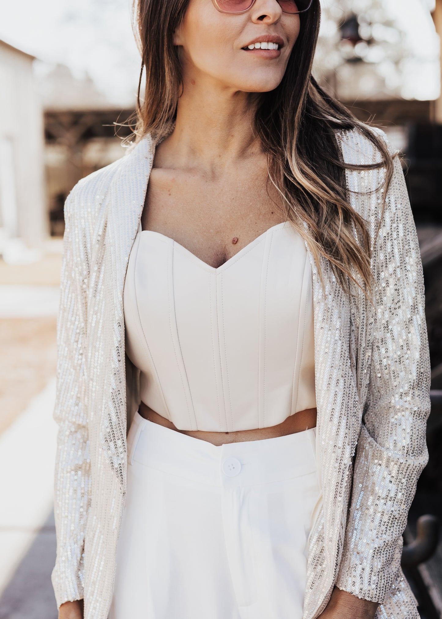 SMALL: Sweetheart Faux Leather Top *ECRU