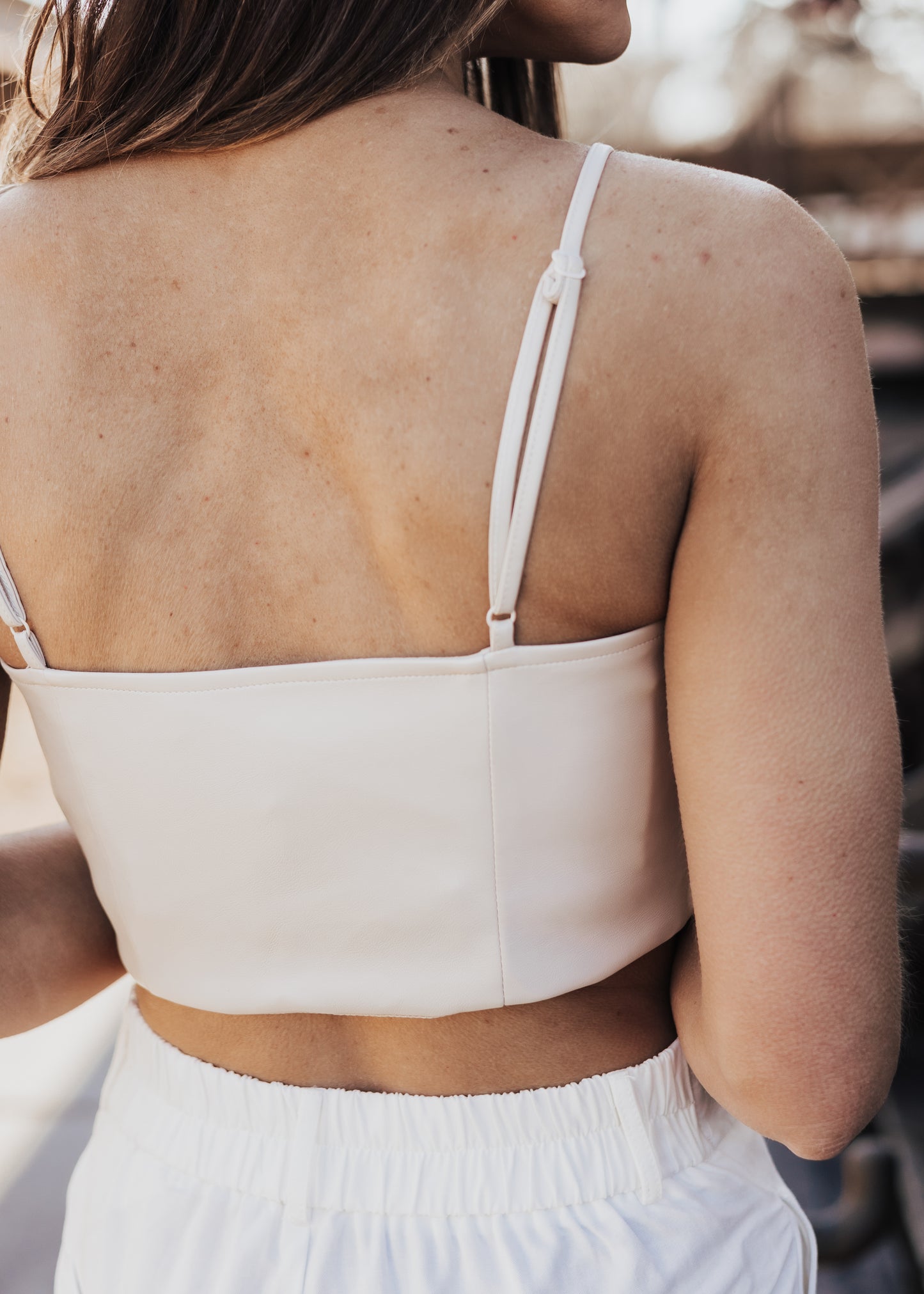 SMALL: Sweetheart Faux Leather Top *ECRU