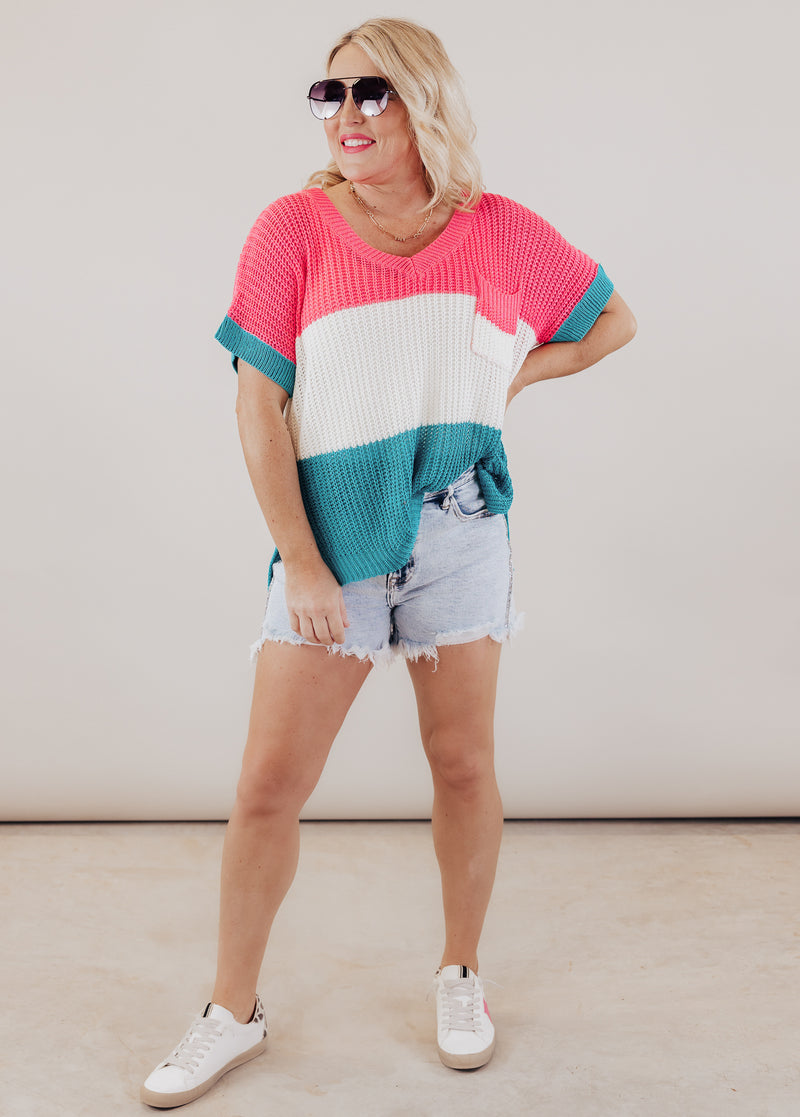 Pink Ivory Teal Knit Top (S-XL)