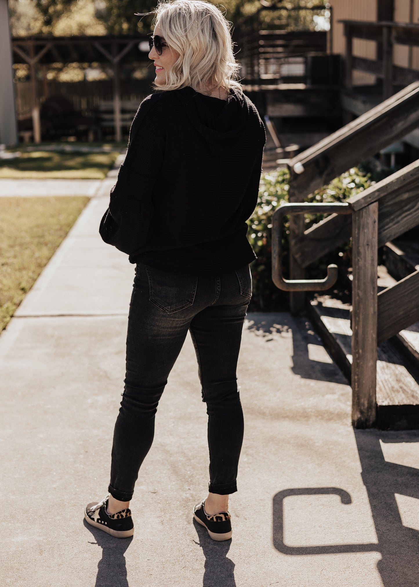 Griffin Waffle Hooded Top *BLACK