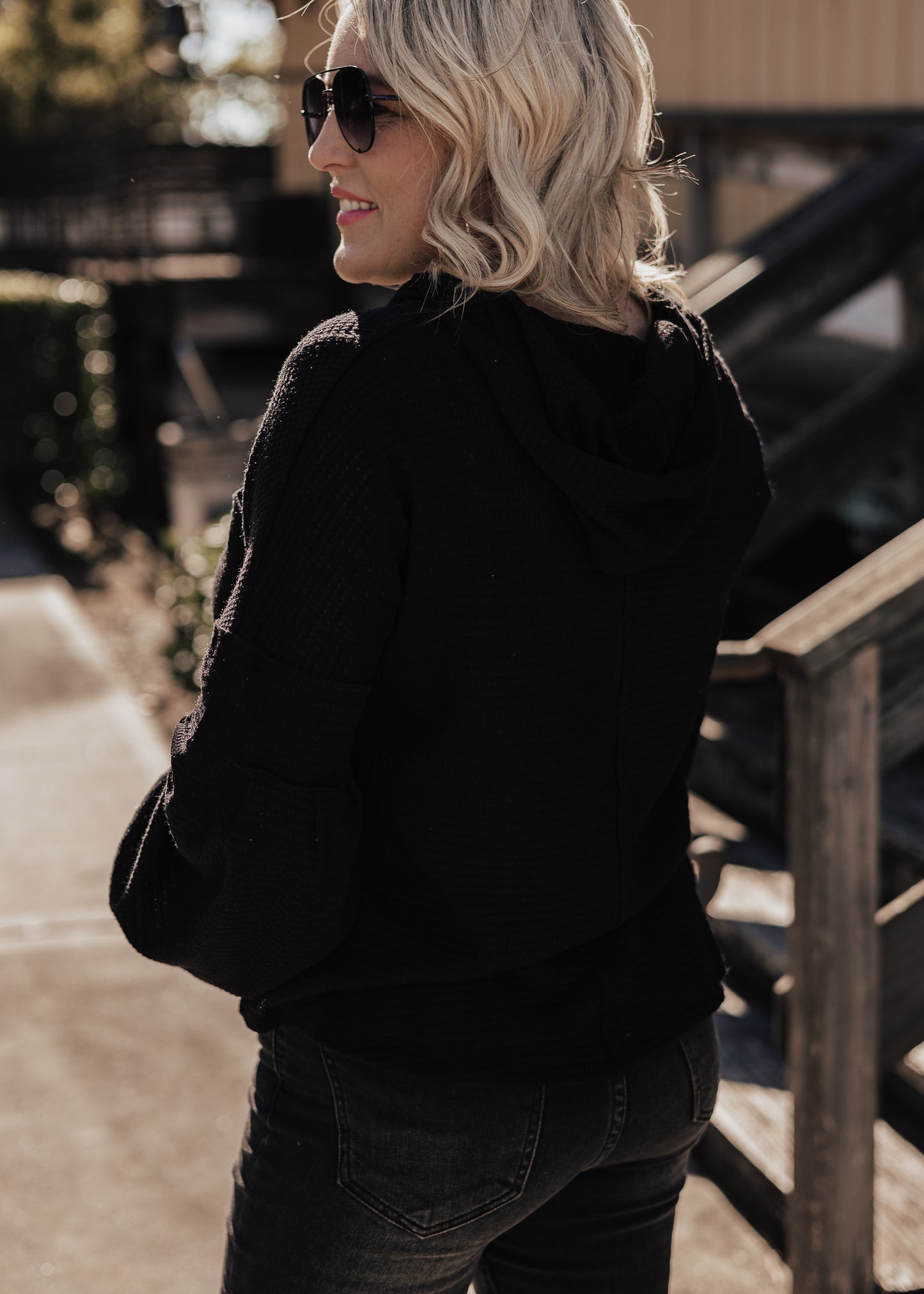 Griffin Waffle Hooded Top *BLACK