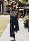 Wide Leg Plaid Pants *BLACK/BLUE