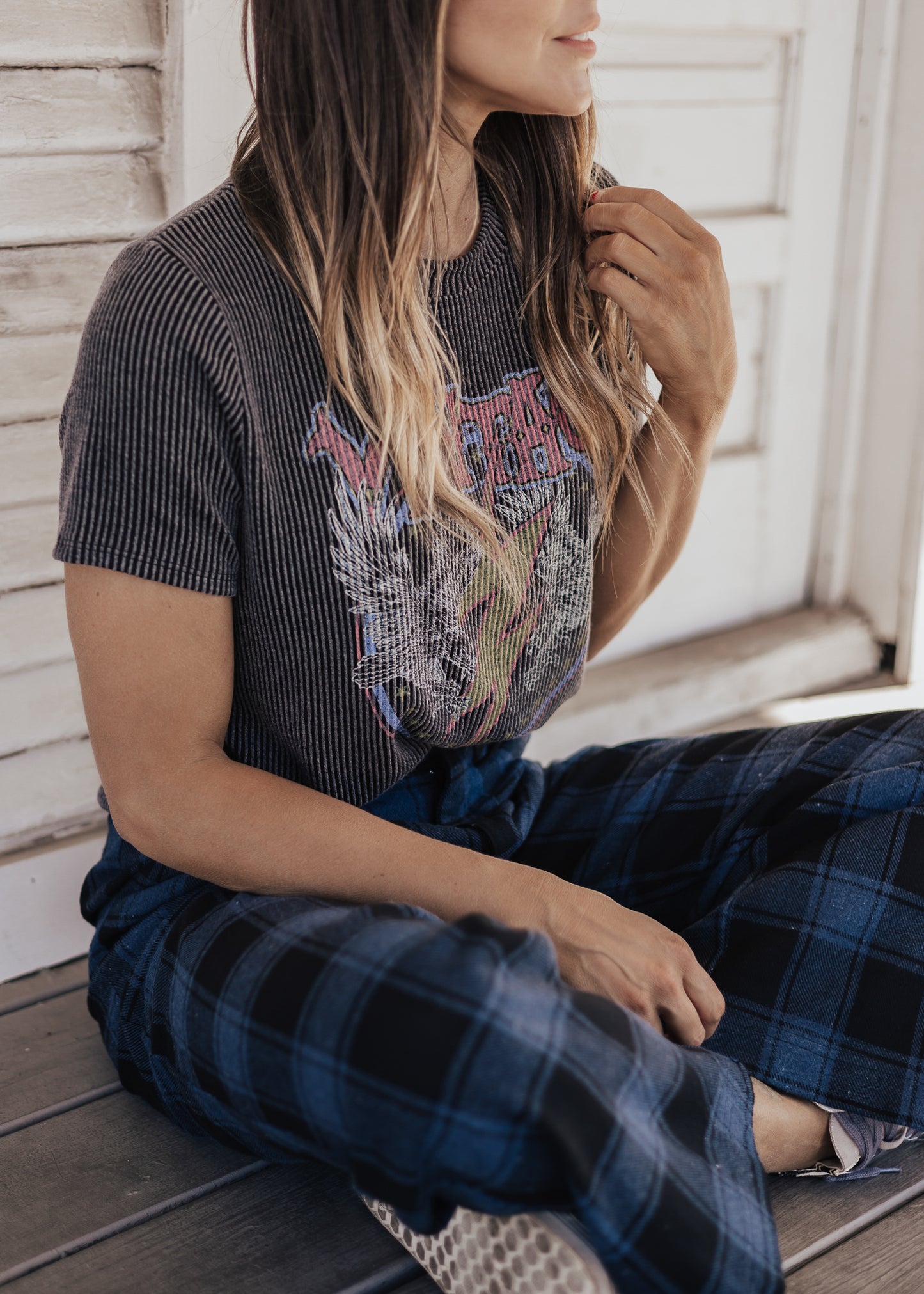 MEDIUM: Wide Leg Plaid Pants *BLACK/BLUE