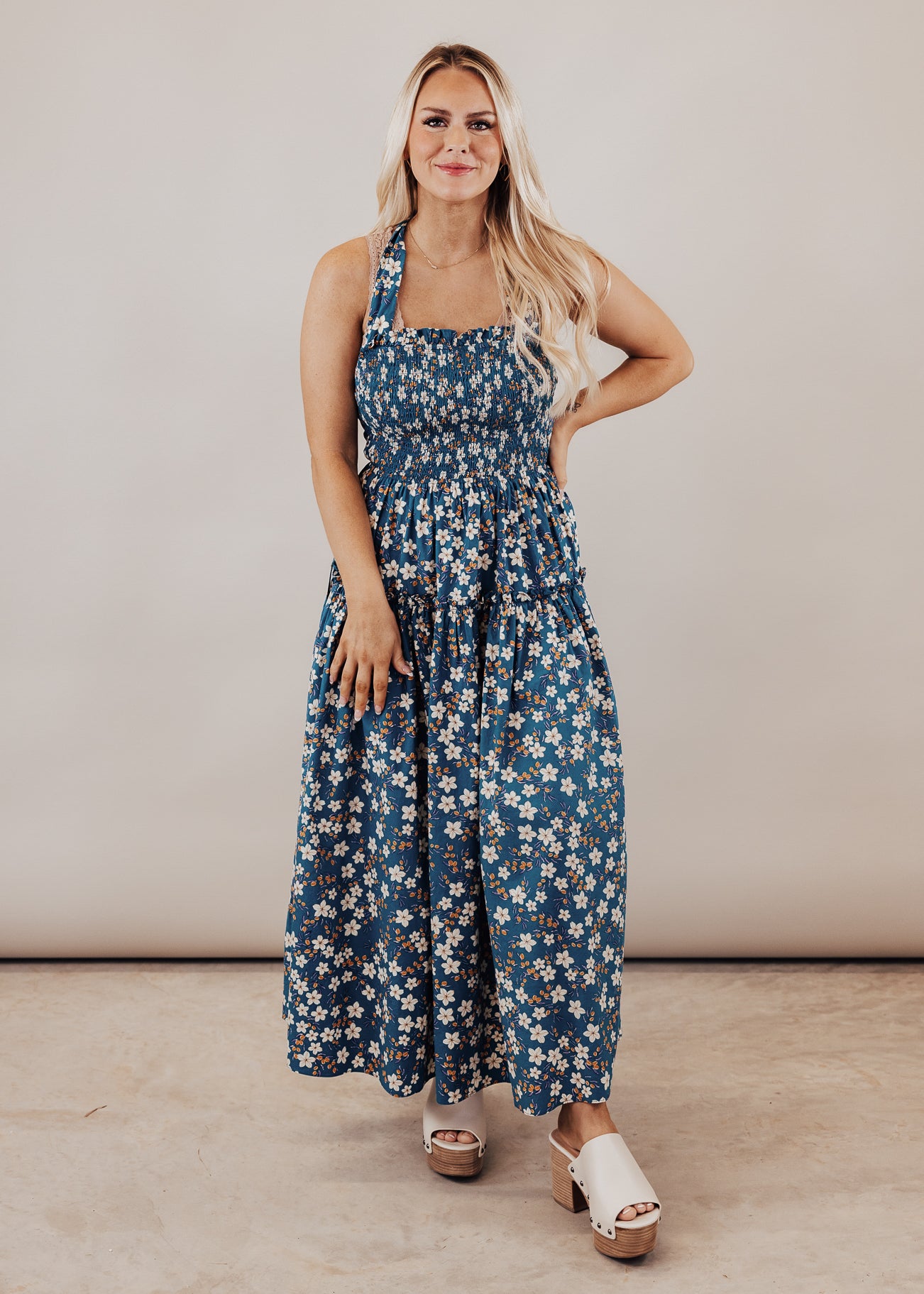 SMALL: Blissful Blossom Floral Dress *TEAL