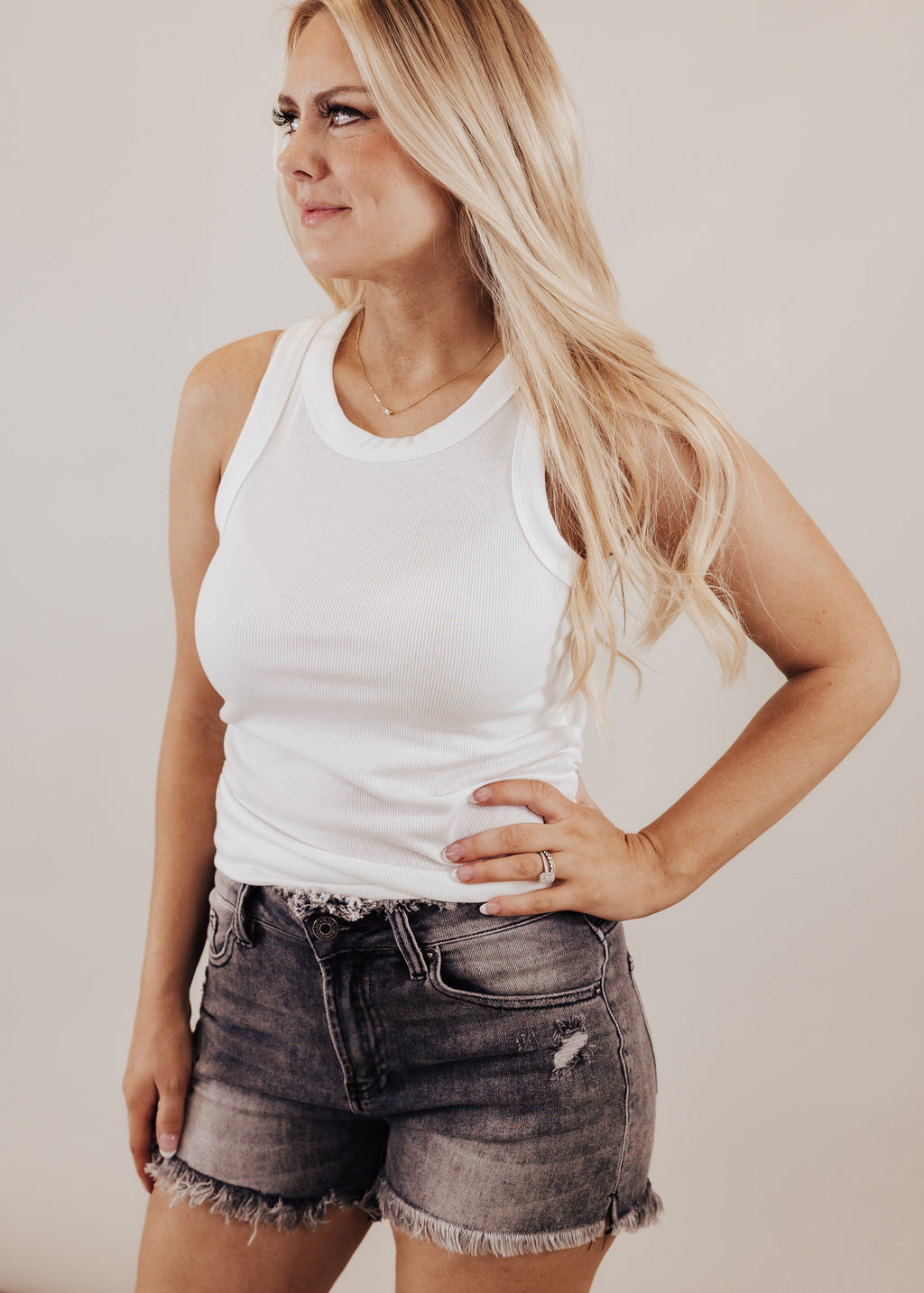 Marie Fitted Rib Top *IVORY