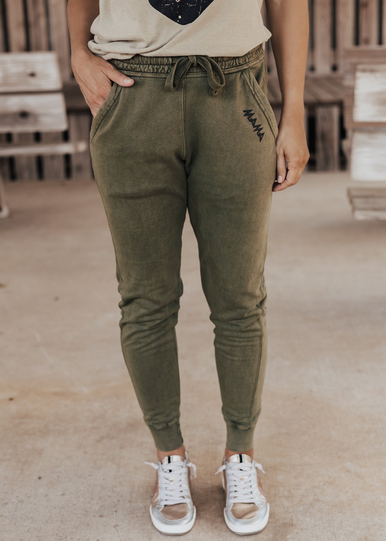 Pre-Order: Mama Vintage Joggers *Olive (S-3X)