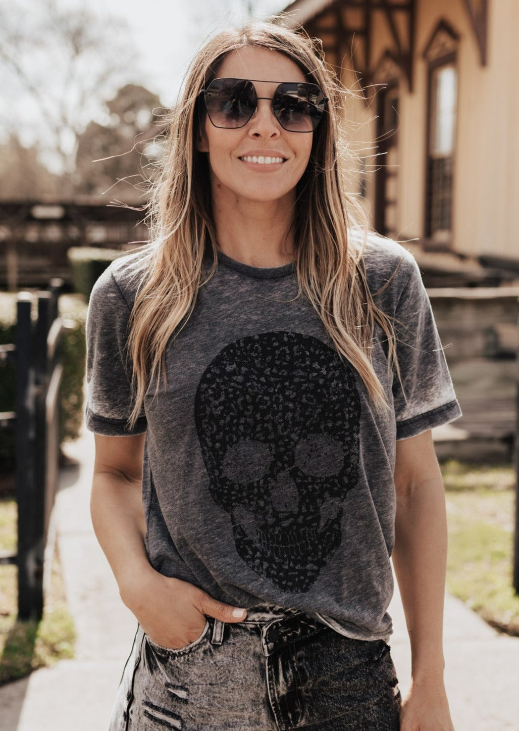 PRE-ORDER: Skull Tee *Grey Acid Wash (S-2X)