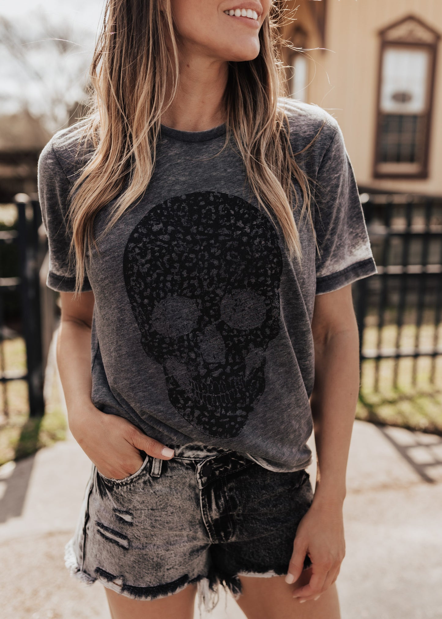 PRE-ORDER: Skull Tee *Grey Acid Wash (S-2X)