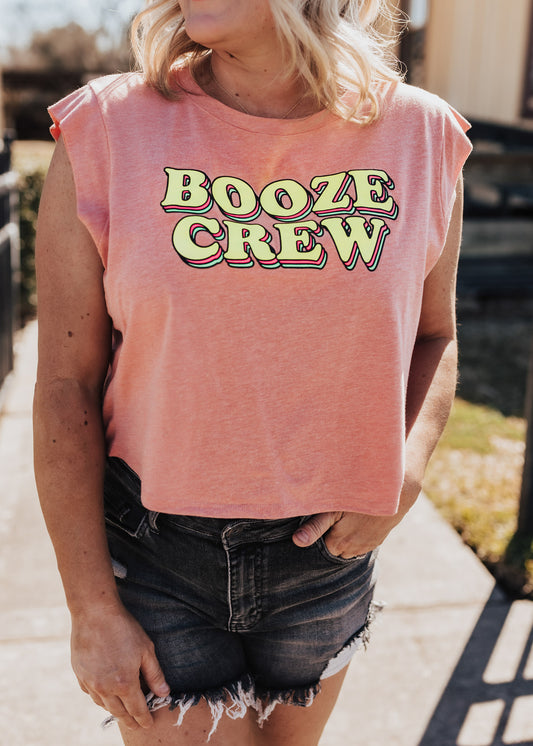 SMALL: Booze Crew Bubble Crop Tank *Sunset (S-L)