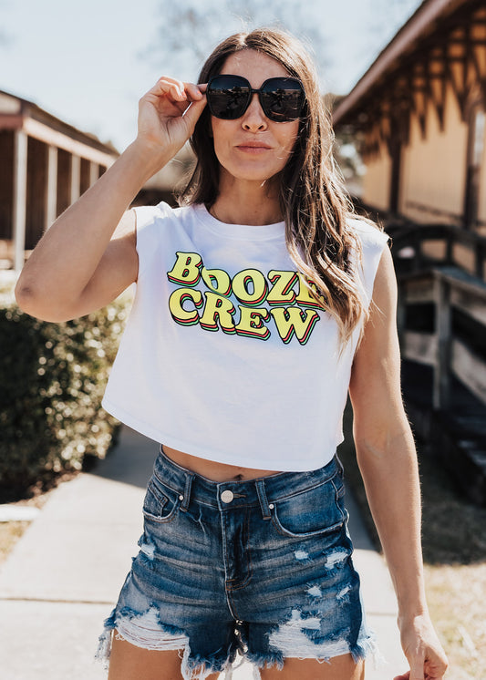 S, M, L: Booze Crew Bubble Crop Tank *White (S-L)