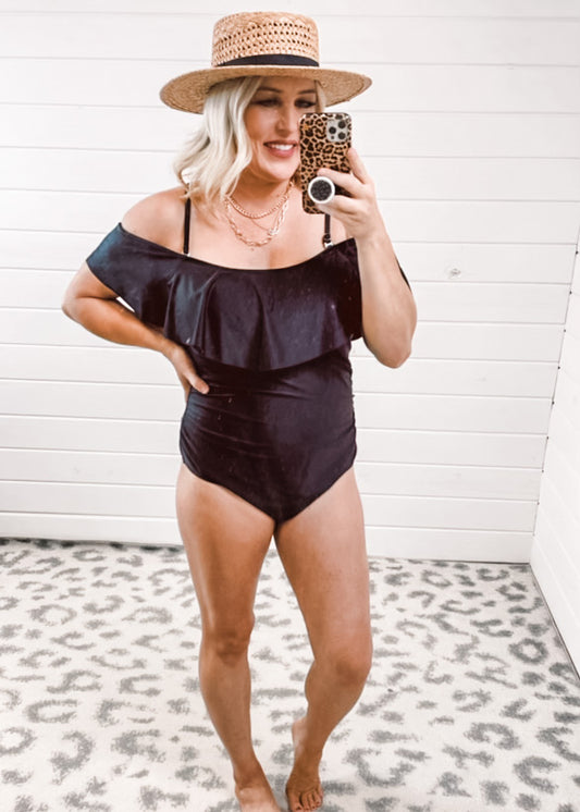 S & M: Lucia Ruffle Black Swimsuit (S-3X)